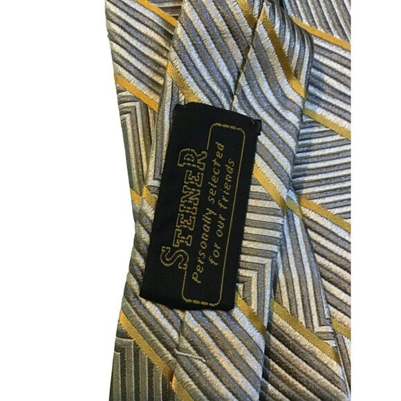 5/$10 Zarrano Silk Geometric Men's Tie Gray Orange - Picture 4 of 5
